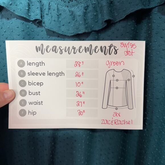 Zac & Rachel Woman 2X Green Swiss Dot Lace Yoke Blouse Long Sleeve Flowy Top - Picture 5 of 8